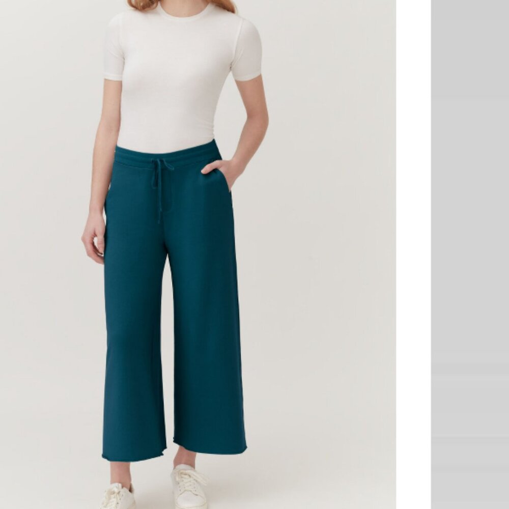 Cuyana French Terry Wide Leg Cropped‎ Pants Jade XS